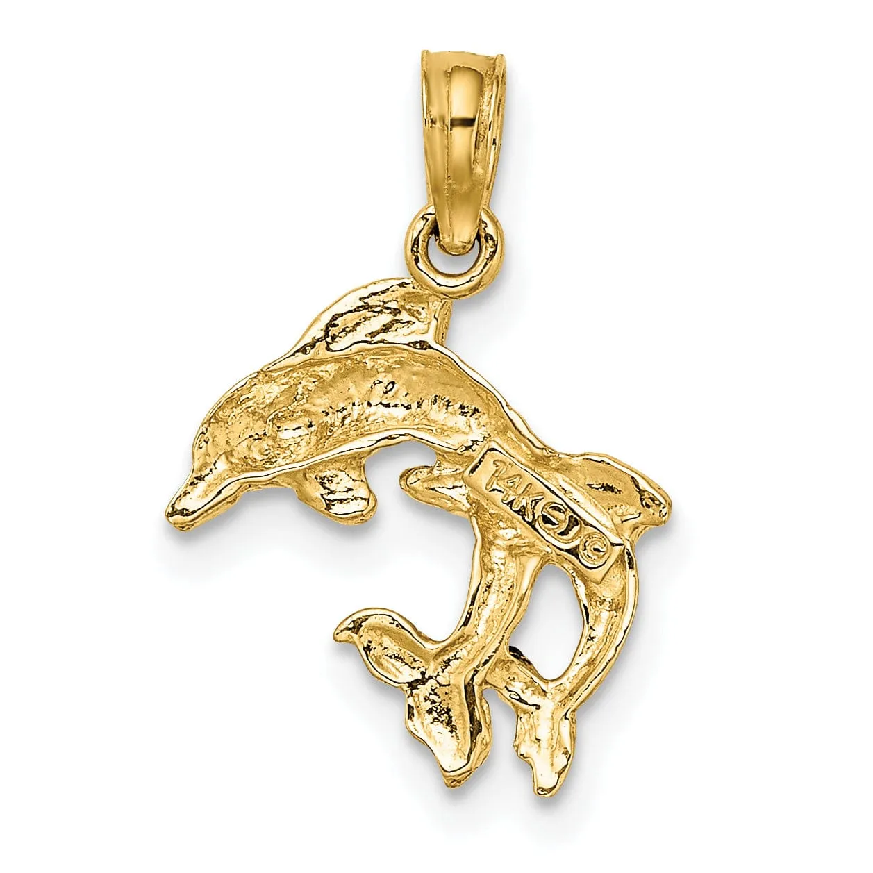 14K Yellow Gold Polished Finish 2-Dimensional Mini Double Dolphins Charm Pendant