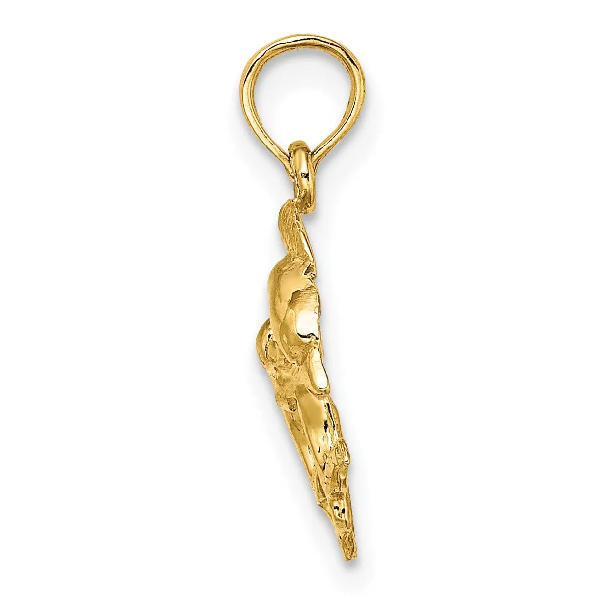 14K Yellow Gold Polished Finish 2-Dimensional Mini Double Dolphins Charm Pendant