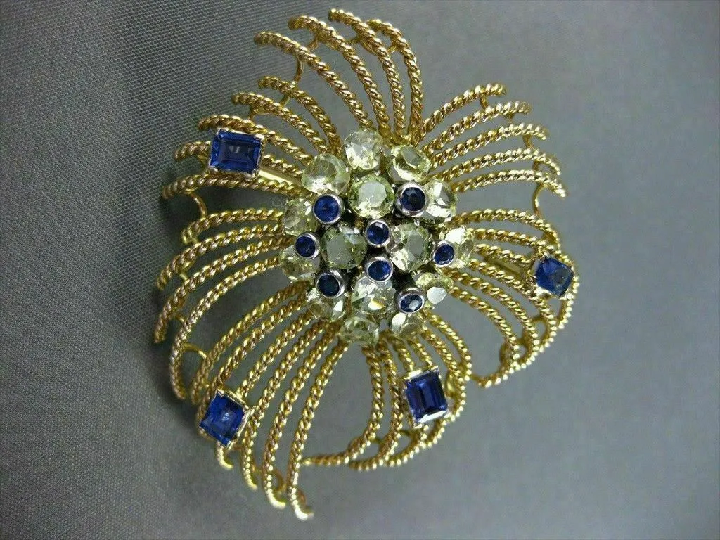 ANTIQUE LARGE OLD MINE DIAMOND & SAPPHIRE 18K YELLOW GOLD PIN / PENDANT #20615