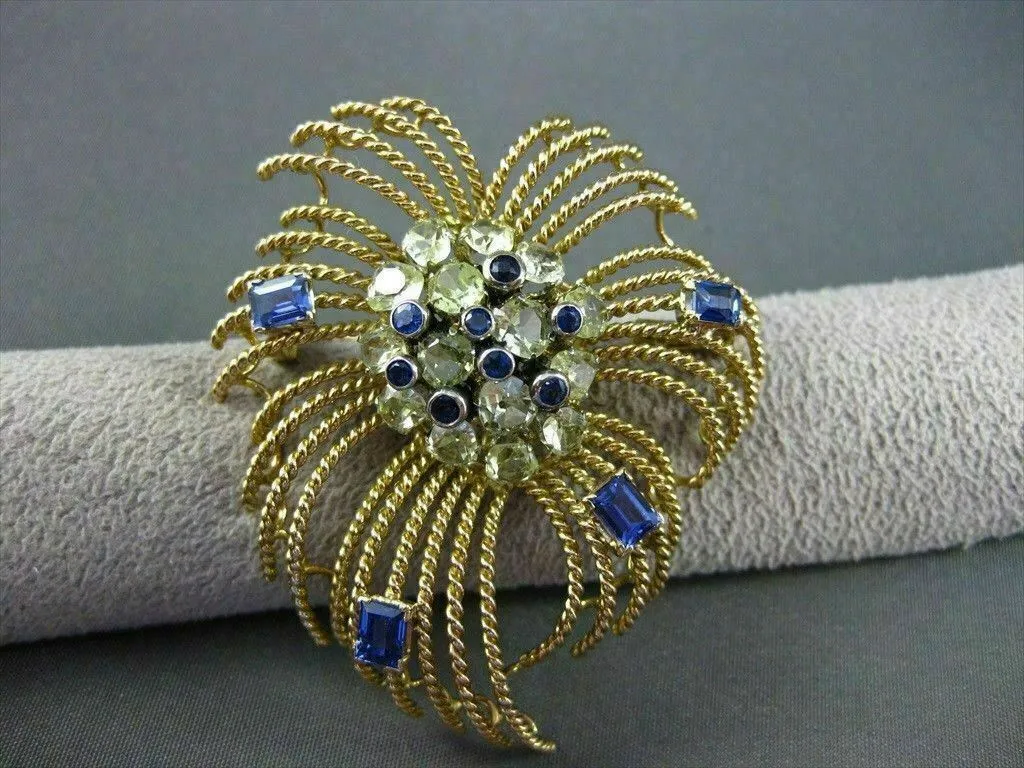 ANTIQUE LARGE OLD MINE DIAMOND & SAPPHIRE 18K YELLOW GOLD PIN / PENDANT #20615