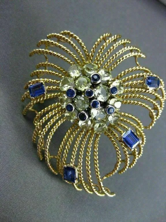 ANTIQUE LARGE OLD MINE DIAMOND & SAPPHIRE 18K YELLOW GOLD PIN / PENDANT #20615