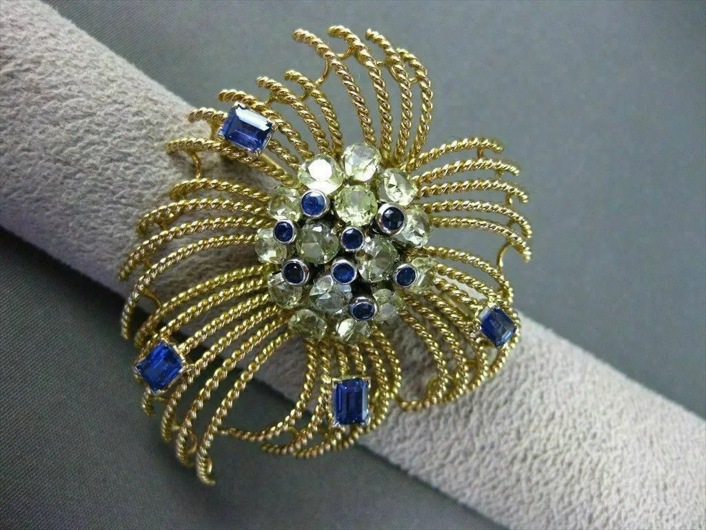 ANTIQUE LARGE OLD MINE DIAMOND & SAPPHIRE 18K YELLOW GOLD PIN / PENDANT #20615
