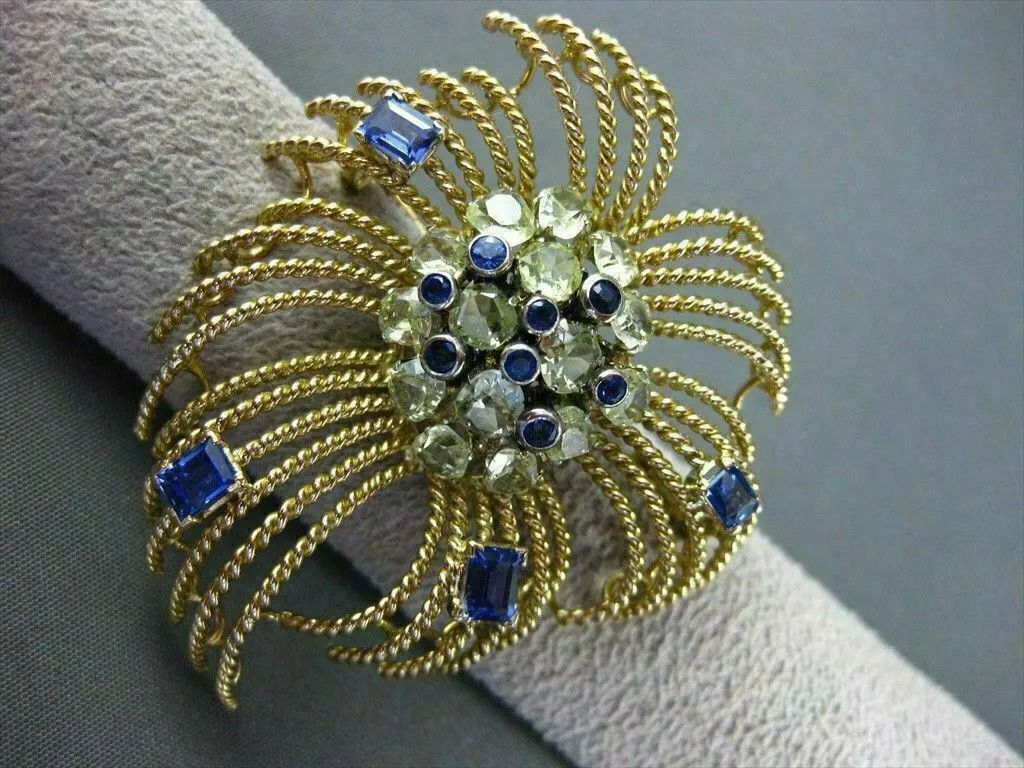 ANTIQUE LARGE OLD MINE DIAMOND & SAPPHIRE 18K YELLOW GOLD PIN / PENDANT #20615