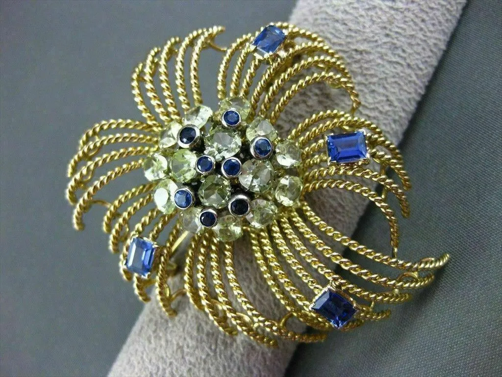 ANTIQUE LARGE OLD MINE DIAMOND & SAPPHIRE 18K YELLOW GOLD PIN / PENDANT #20615