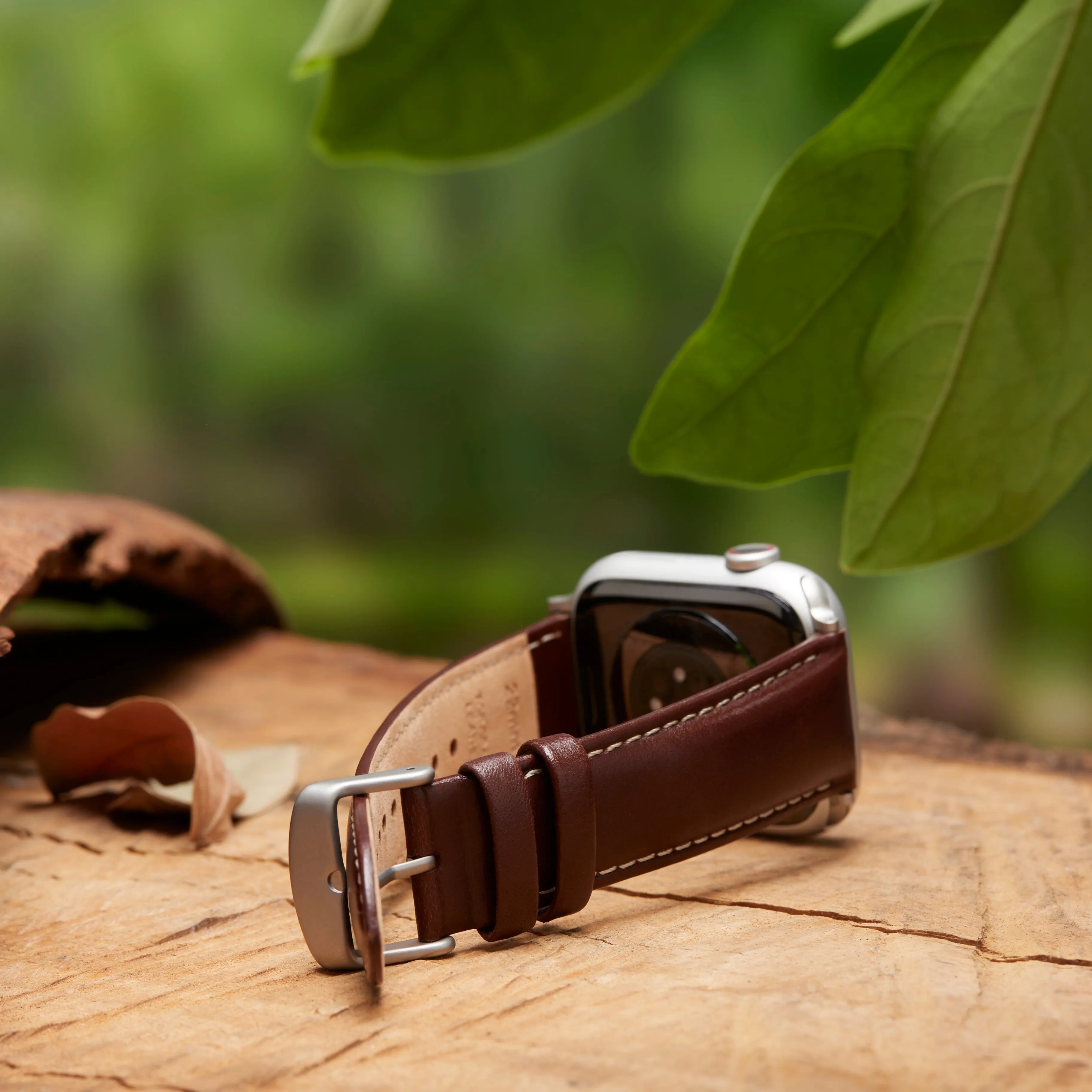 Apple Watch Leather Watch Band - Mahogany/Natural/Silver Aluminum