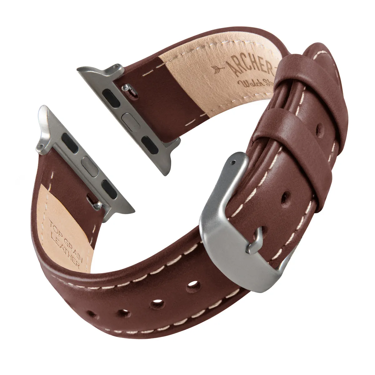 Apple Watch Leather Watch Band - Mahogany/Natural/Silver Aluminum