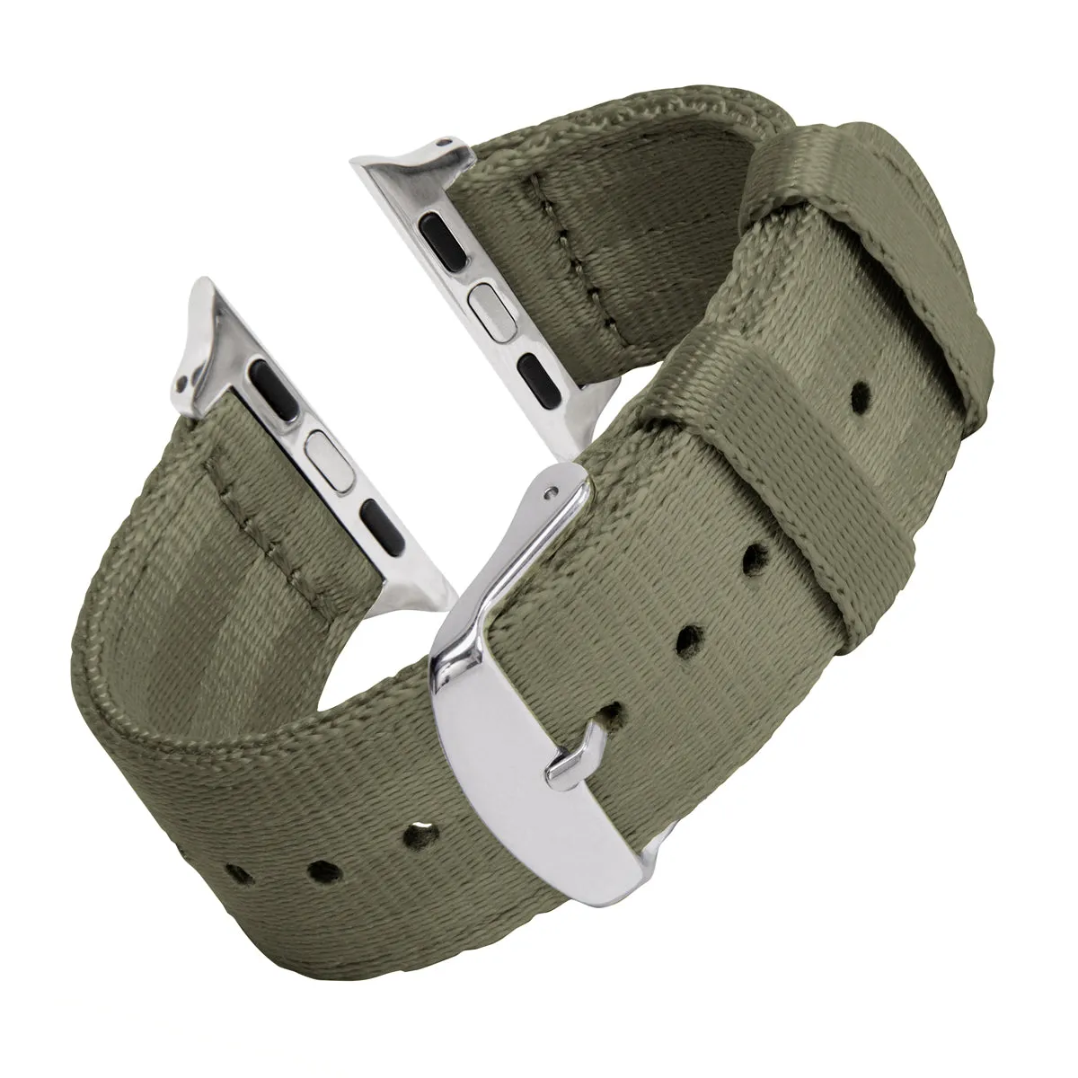 Apple Watch Seat Belt Nylon Watch Band - Olive/Stainless