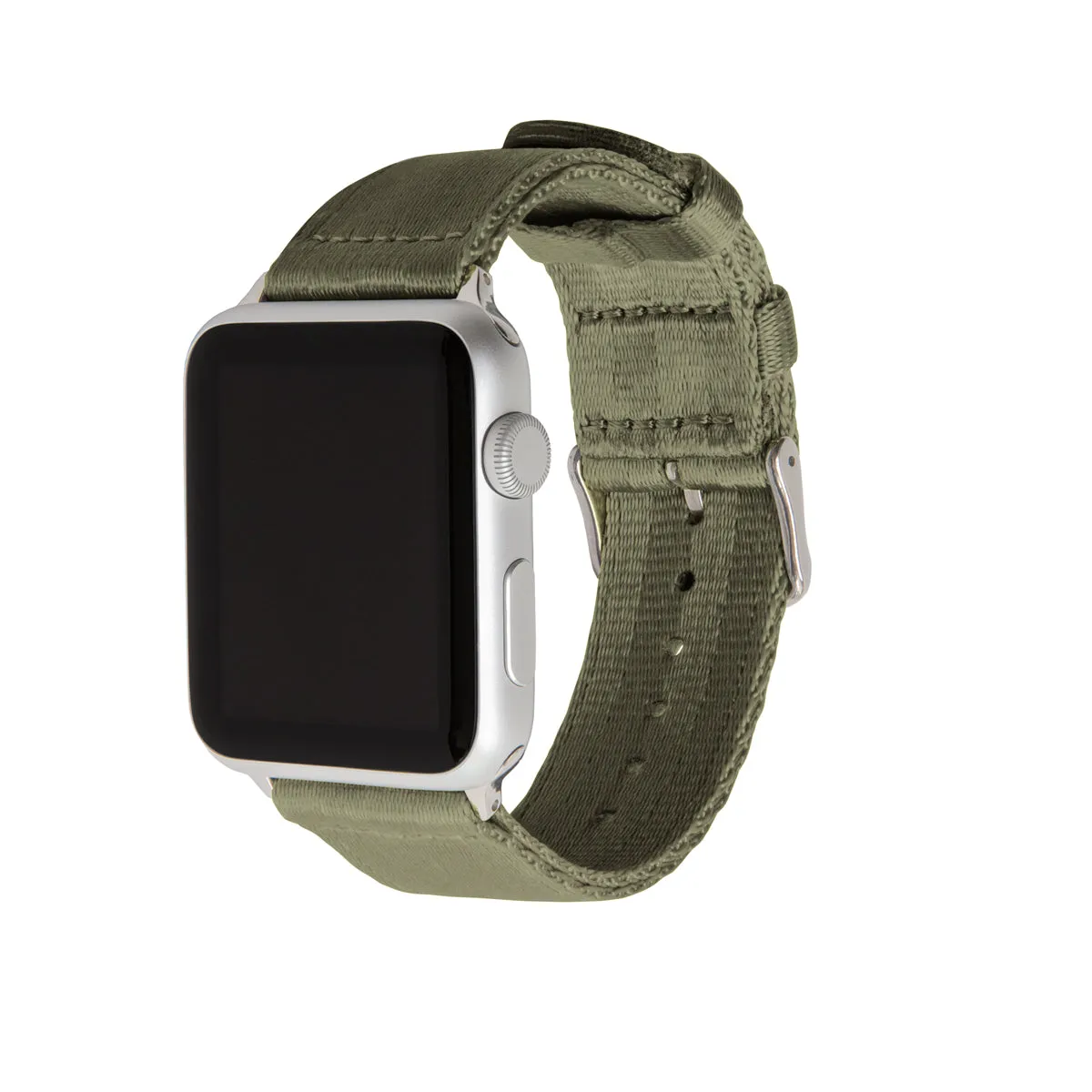 Apple Watch Seat Belt Nylon Watch Band - Olive/Stainless
