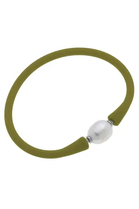 Bali Freshwater Pearl Silicone Bracelet - Olive