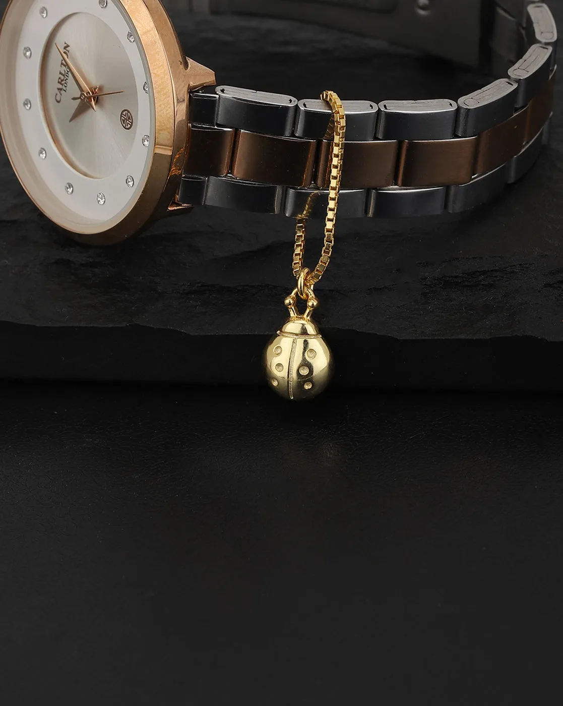 Carlton London Gold Plated Lady Bug Shape Non-Studded Watch Charm For Women