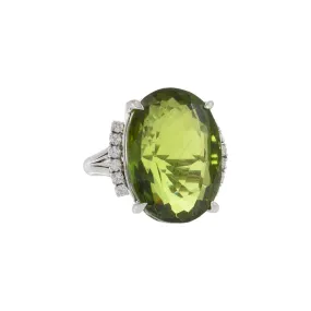 Estate Retro Era Platinum Peridot And Diamond Ring