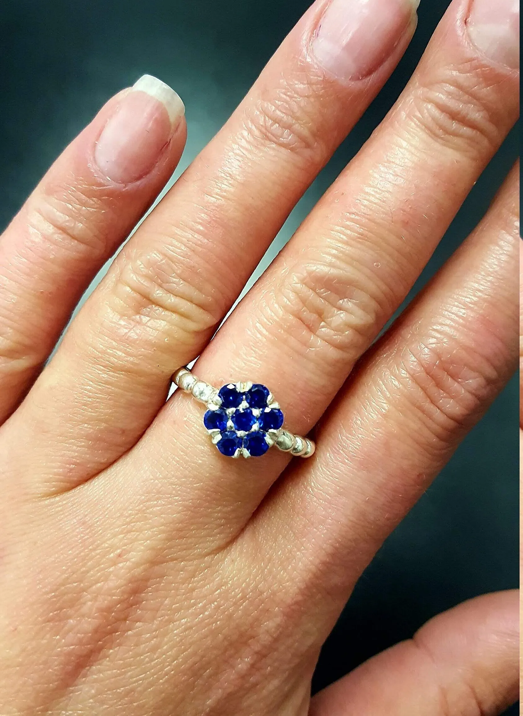 Flower Sapphire Ring - Blue Sapphire Ring - Daisy Ring