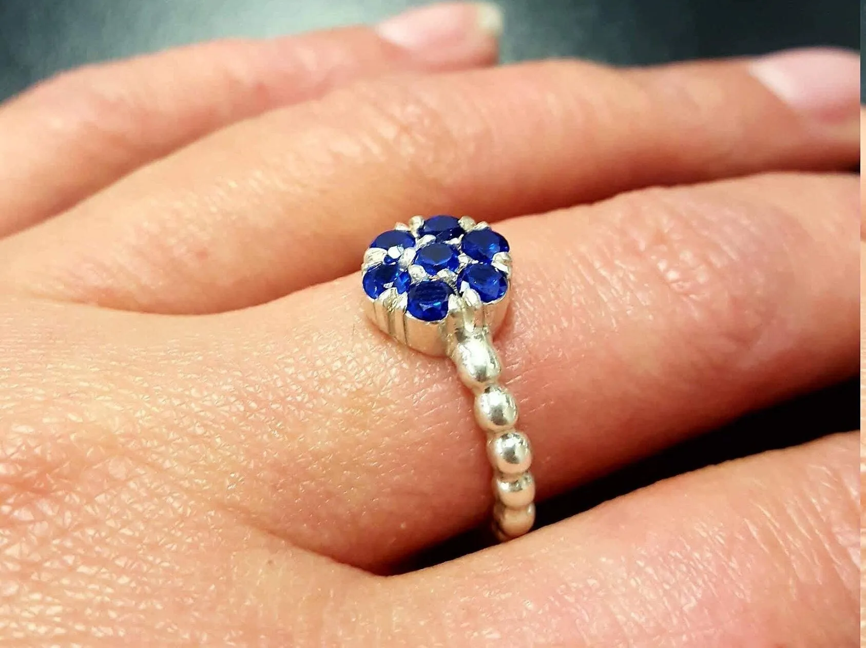 Flower Sapphire Ring - Blue Sapphire Ring - Daisy Ring