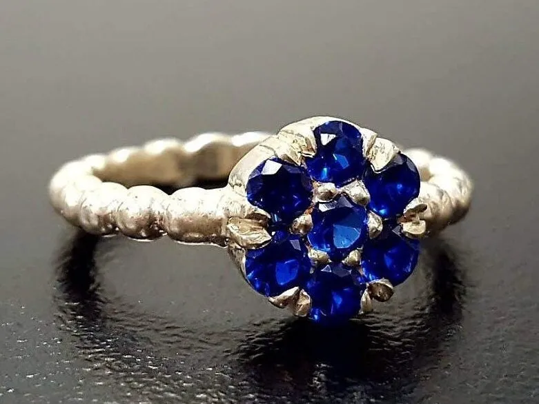 Flower Sapphire Ring - Blue Sapphire Ring - Daisy Ring