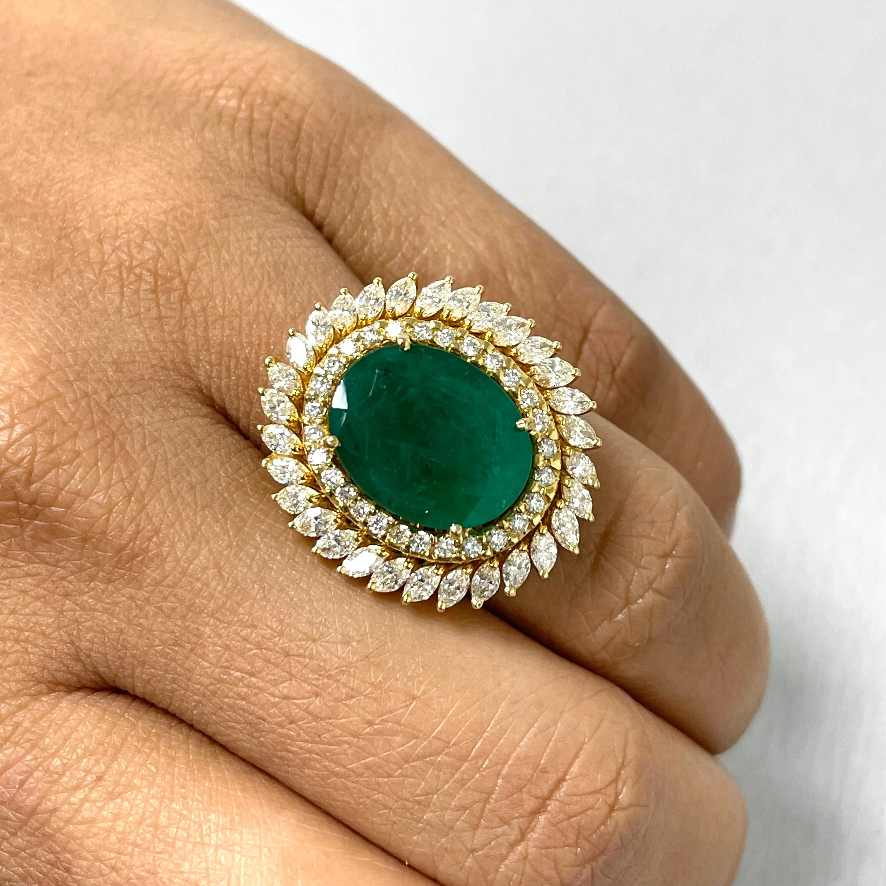 Shanaya Emerald & Diamond Cocktail Ring (8.40 ct Emerald) in Gold