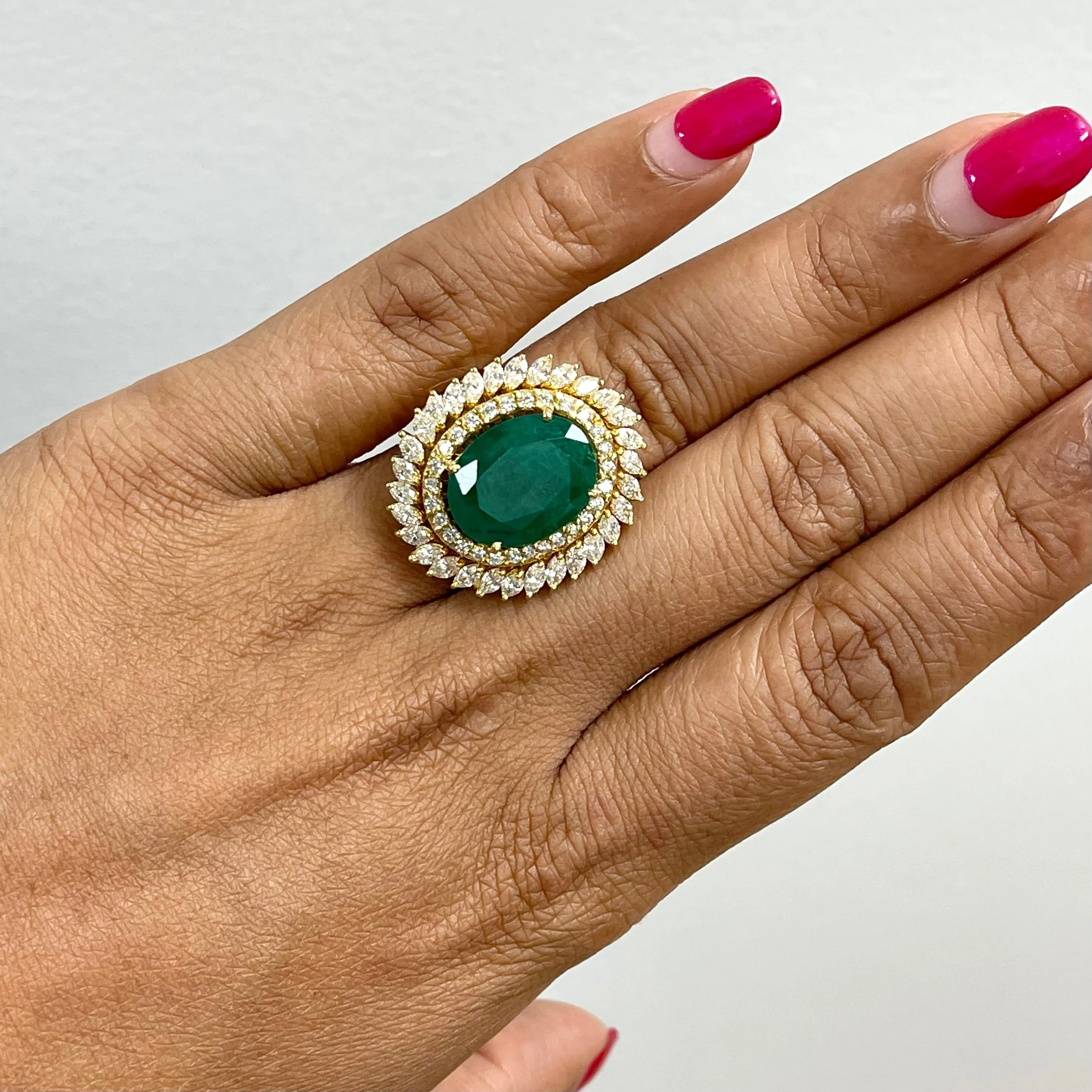 Shanaya Emerald & Diamond Cocktail Ring (8.40 ct Emerald) in Gold