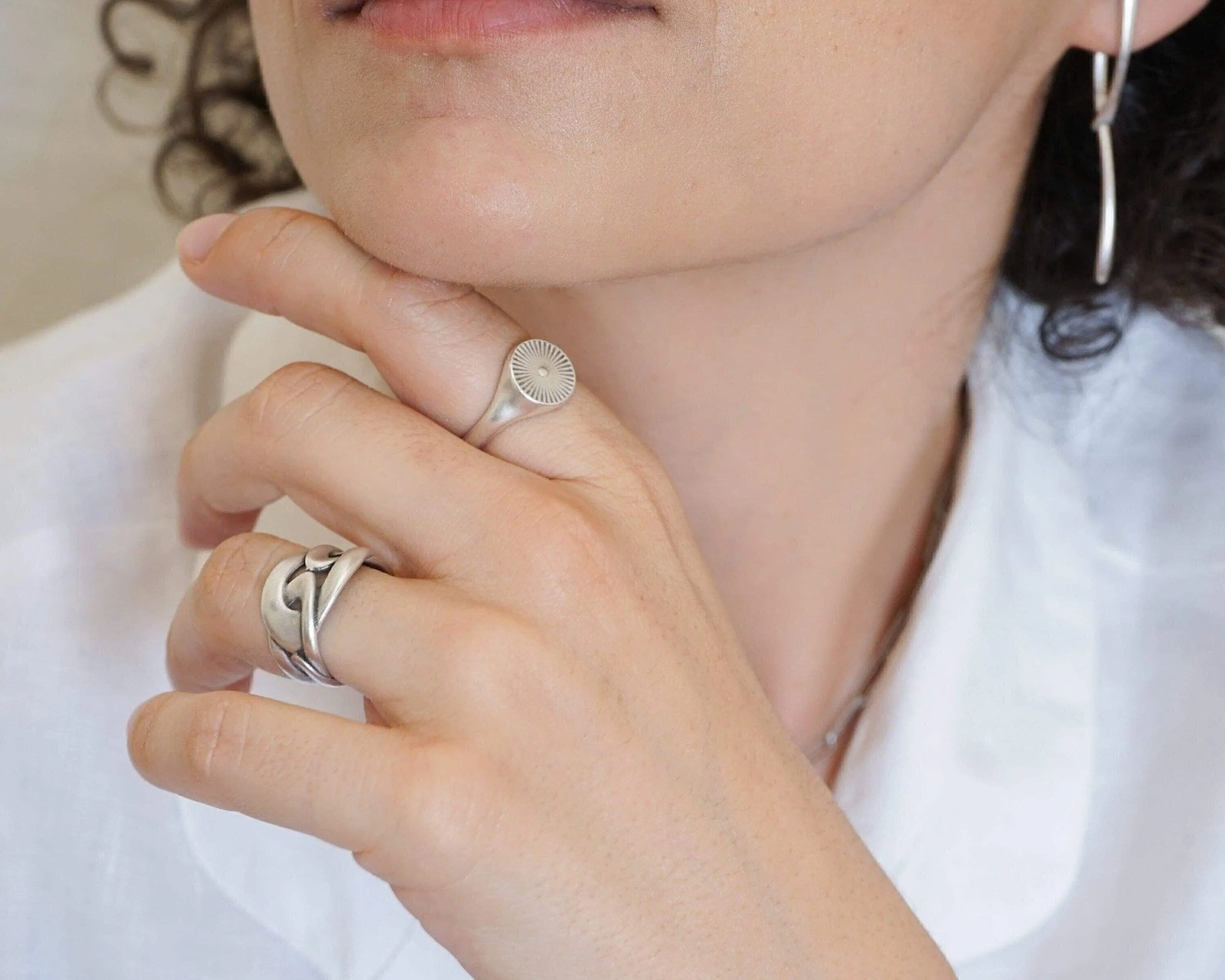 Silver-Plated Sun Rays Signet Ring