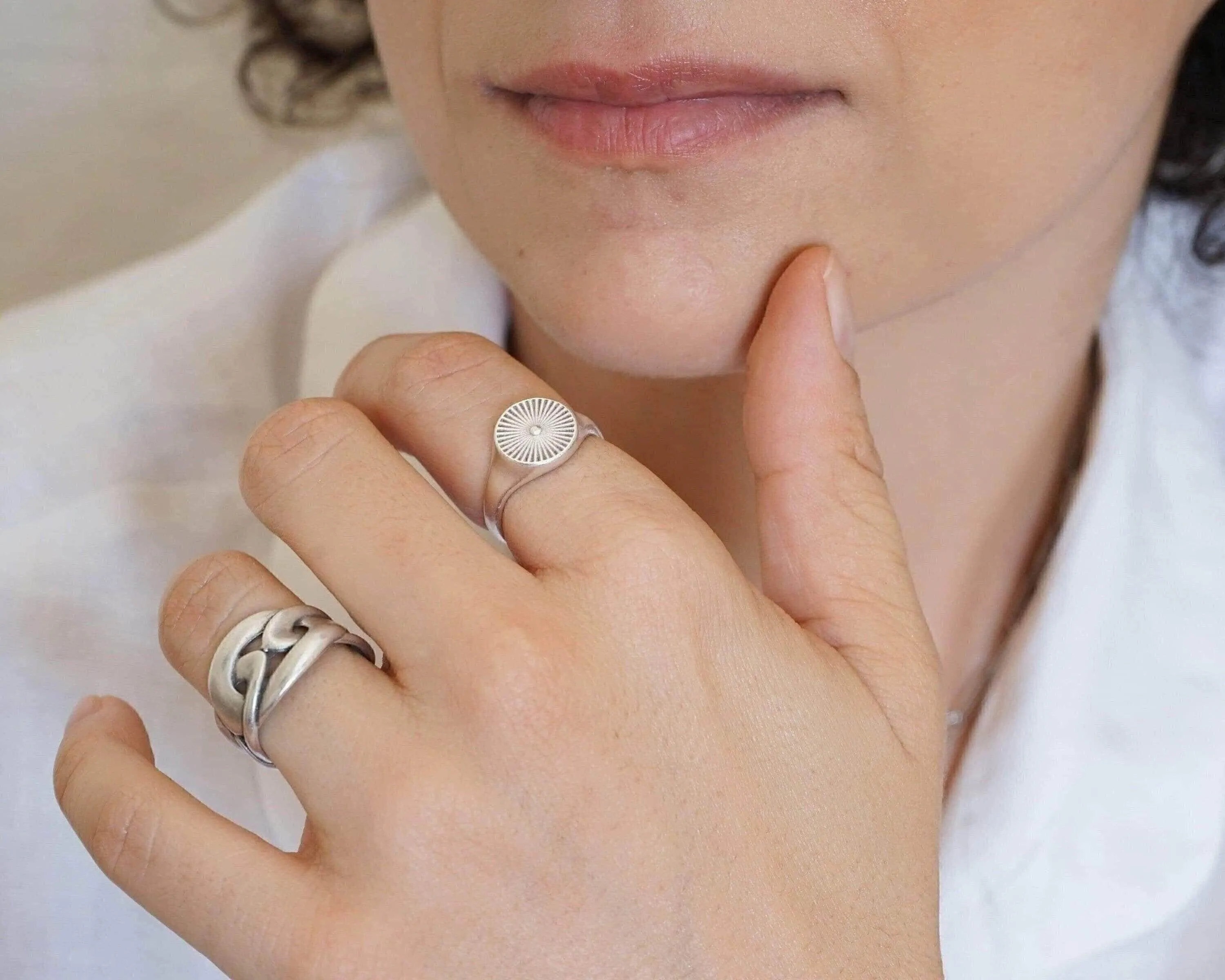 Silver-Plated Sun Rays Signet Ring