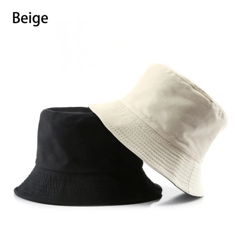 Summer New Cotton Black Solid Colour Double Sided Simple Bob Hip Hop Bucket Hat