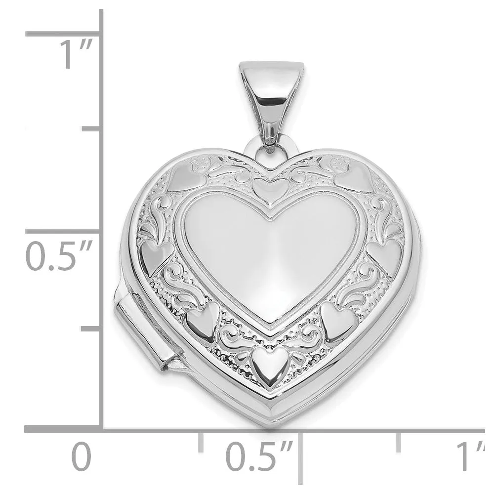 White Gold Polished Heart Border 18mm Love you Reversible Heart Locket - Model XL857W
